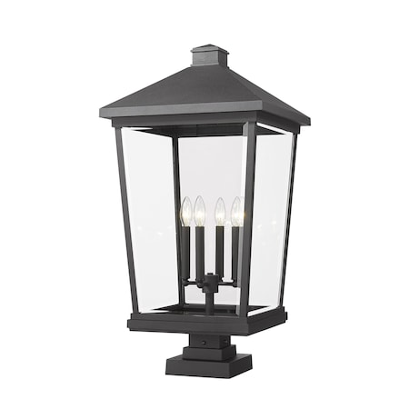 Z-Lite Beacon 4 Light Outdoor Pier Mounted Fixture, Black & Clear Beveled 568PHXXLS-SQPM-BK